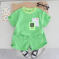 Children's suit two-piece set 2024 summer new style boys casual round neck T-shirt children's clothing children's short-sleeved shorts wholesale  Green