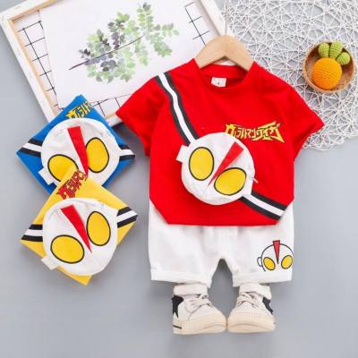 Children's clothing children's suit boys and girls cartoon character small bag solid color design short-sleeved shorts toddler breathable summer