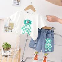 2024 Children's Loose Casual Short-Sleeved T-shirt Children's Suit Two-piece Set Boys Summer Clothes New Children's Clothing Manufacturer Wholesale  White