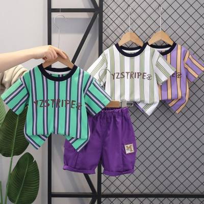 Children's workwear casual shorts suit children's clothing wholesale small and medium-sized boys striped short-sleeved tops casual children's T-shirts