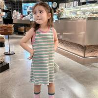 Girls tank top summer dress 2023 new style children's striped bottoming skirt little girl Korean style sleeveless dress  Green