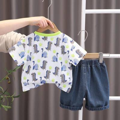 Kinderbekleidung Großhandel 2024 Sommer neuer Kurzarmanzug Jungen Cartoon voll bedrucktes T-Shirt Kinderbaby zweiteiliges Set