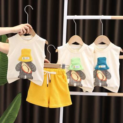 2023 New Children's Vest Cartoon Suit Boys and Girls Summer Clothes Korean Shorts Two-piece Set Children's Clothing Manufacturer Wholesale