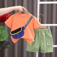 2023 abbigliamento per bambini ragazzi estivi a maniche corte a righe maglietta orso stile coreano trendy abbigliamento per bambini giapponese  arancia