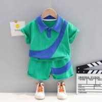 Boy's suit summer short-sleeved baby short-sleeved shorts two-piece set new fashion casual casual children's clothing  Blue