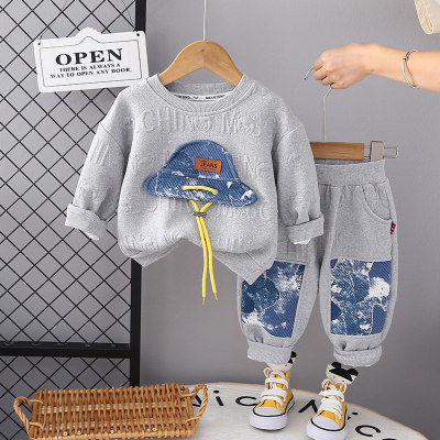 2-Piece Toddler Boy Hat Pattern Design Casual Fashion Autumn Top & Pants