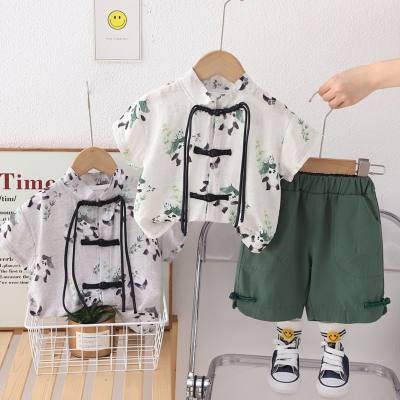 Boys summer Tang suit suit 2024 new new Chinese children's shirt retro Hanfu short-sleeved summer children's clothing trend
