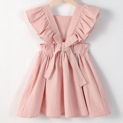 Vestido dulce de manga corta para niñas nuevo vestido de princesa de color sólido de verano