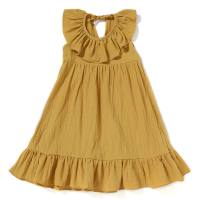 Novedad de verano, vestido de color liso para niñas, vestido de algodón y lino, Falda plisada cómoda y holgada, vestido para niños  Amarillo