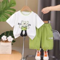 Xiao Bayong children's clothing 2024 summer new short-sleeved shorts two-piece suit boy cartoon bear casual summer suit  White