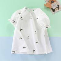 Mädchen T-Shirt Sommerkleidung 2024 neuer Stil Baby Mädchen koreanischen Stil halbarm modische Blütenknospenärmel Kinder reine Baumwolle Bodenbildung Top  Mehrfarbig