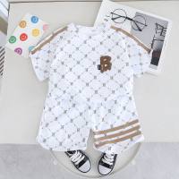 Boys summer T-shirt suit 2024 new baby short-sleeved clothes little boy children cool sports suit  White