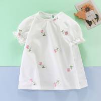 T-shirt per ragazze vestiti estivi 2024 nuovo stile bambina stile coreano mezza manica moda bocciolo di fiore manica per bambini in puro cotone con fondo  Multicolore