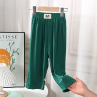 Pantalon cool à rayures verticales de couleur unie d'été pour enfants pour garçons et filles vêtements d'extérieur droits pantalons à jambes larges pour filles pantalons de climatisation amples pour bébé  Vert profond