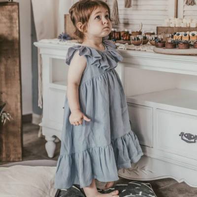 Summer new solid color girls dress cotton linen loose comfortable pleated skirt children's dress one piece agency