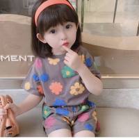 New summer home clothes for boys and girls, air-conditioned clothes, thin short-sleeved sports tops, two-piece suits  Gray