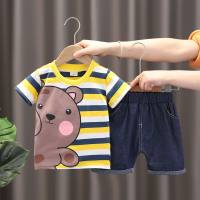 Boys and babies short-sleeved suit, Korean version, fashionable and fashionable, summer handsome two-piece suit for children  Navy Blue