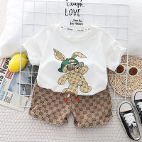 Boys Summer Short Sleeve Suit 2023 New Style Western Style Small and Medium Children Internet Celebrity Summer Boys Two Piece Suit Trendy Wholesale  White