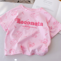 Children's T-shirts for girls new summer Korean loose tops for babies and young children in summer fashionable short-sleeved trend 3  Pink