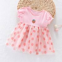 Girls short-sleeved dress 2024 summer children's summer mesh princess dress stylish baby girl strawberry skirt  Pink