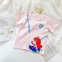 Children's clothing new summer cartoon anime three-dimensional T-shirt girls stylish casual princess top  Pink