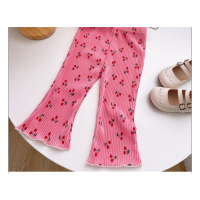 Summer girls floral polka dot bell bottom pants thin baby leggings baby pants children's anti-mosquito pants for girls  Pink