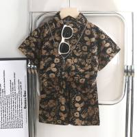 Boys shirt suit summer suit new Hong Kong style middle and large children's stylish floral casual flower shirt children's clothing wholesale  Brown