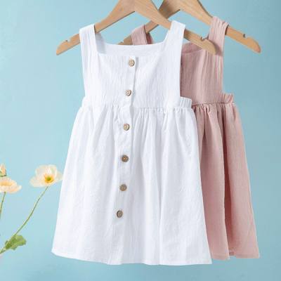 Cross-border Amazon summer girls dress European and American new solid color pleated sleeveless cotton children's princess dress