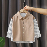 Langarmshirt für Jungen, Herbst, neues Langarm-Kinder-Baby-Weiß-Shirt, kleine und mittelgroße Kinder-Herbst-Baby-Tops  Khaki