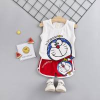 Gilet t-shirt pour enfants, costume col rond imprimé dessin animé sans manches  rouge