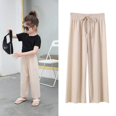 Girls anti-mosquito pants 2024 new summer thin children's pants medium and large children's loose casual ice silk nine-point wide-leg pants