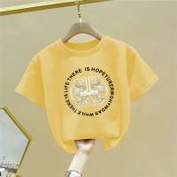 Children's summer short-sleeved T-shirt cross-border new products girls pure cotton printing fashion retro style middle and large children baby summer clothes  Yellow