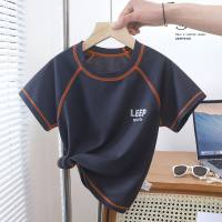 Children's summer sports short-sleeved T-shirts for boys and girls quick-drying mesh tops stretch underwear bottoming shirts  Deep Gray