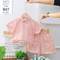 2024 new stylish boy summer shirt suit boy baby summer printed shirt short-sleeved suit  Pink