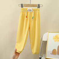 Calças anti-mosquito para crianças novas calças compridas casuais de seda gelada média e grande para meninos e meninas calças esportivas de nove pontos para crianças  Amarelo