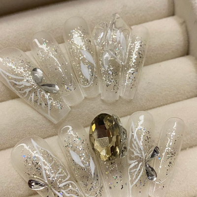 Calcomanías de uñas de uso y rastreo hechas a mano con escalera extralarga