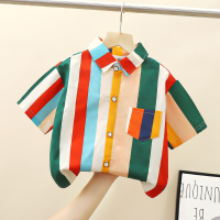 Children's short-sleeved shirt summer boys' summer thin baby shirt medium and large children's cotton top 2024 new Korean version  Green