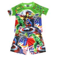 Fashion trendy casual boys summer short-sleeved new children's all-print suit boys  Green