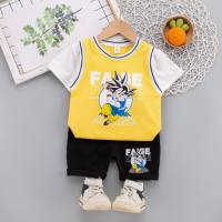 New summer short-sleeved suit for boys and girls, infants and young children, cartoon animation round neck short-sleeved shorts two-piece set trendy  Yellow