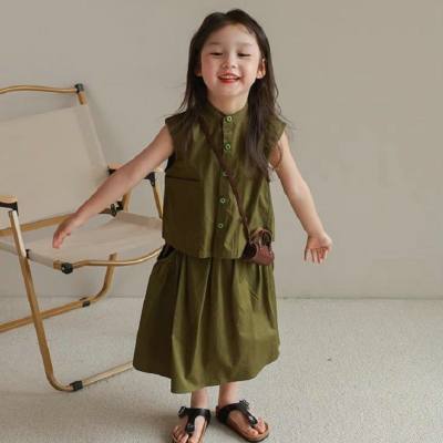 Girls suit stand collar single breasted college style top plus skirt 24 summer new style