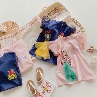 Abbigliamento per bambini estate maniche a sbuffo ragazze cartone animato stampa tridimensionale maglia a maniche corte T-shirt vestito per bambini  Rosa