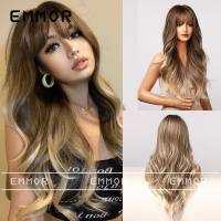High temperature silk gradient brown big wave middle long curly hair European and American wig female full head cover  Style 2