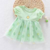 فستان بناتي بأكمام قصيرة 2024 فستان أميرة صيفي شبكي للأطفال فستان أنيق للفتيات الصغيرات تنورة فراولة  أخضر
