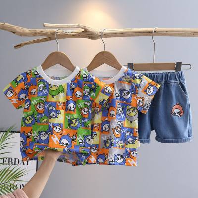Summer fashion children's Internet celebrity fashion plaid doll short-sleeved suit trendy and cool boys sports suit