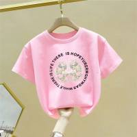 Children's summer short-sleeved T-shirt cross-border new products girls pure cotton printing fashion retro style middle and large children baby summer clothes  Pink