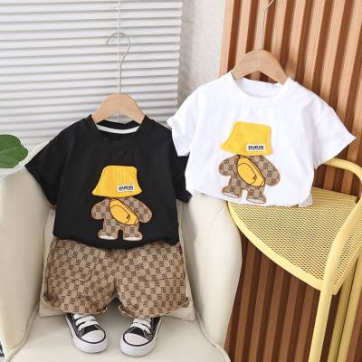 Summer Korean version of boys and girls short-sleeved children's clothing hats bear two-piece children's suits children's foreign trade summer clothing