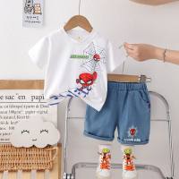 Summer fashionable children's street cartoon round neck short-sleeved suit trendy and cool new summer short-sleeved suit for boys  White