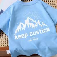 Nueva camiseta de algodón estampada de manga corta de verano para niños y niñas, Jersey informal fino y cómodo para bebé  Azul
