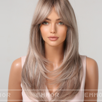Gradient fiber wig full head hot sale S-shaped bangs medium-length straight hair  Style 5