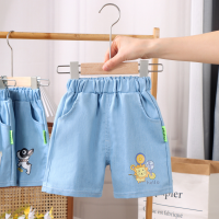 2023 novas crianças verão jeans bebê moda exterior usar calças finas meninos e meninas calções casuais coreanos  Azul